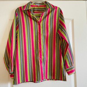Foxcroft Womens Wrinkle Free Classic Fit Colorful Bright Striped Shirt Size 6